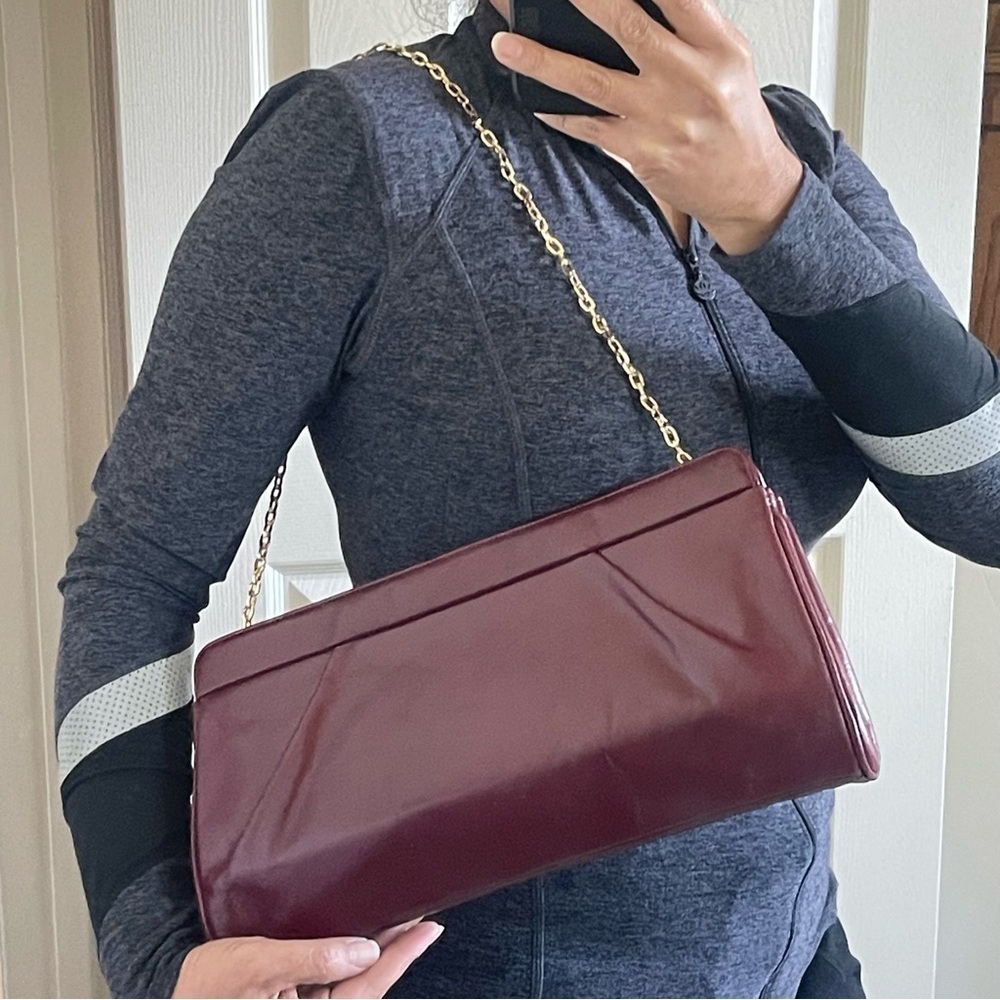 Vintage Baguette Leather Clutch Shoulder Bag Frenchy Of California Burgundy